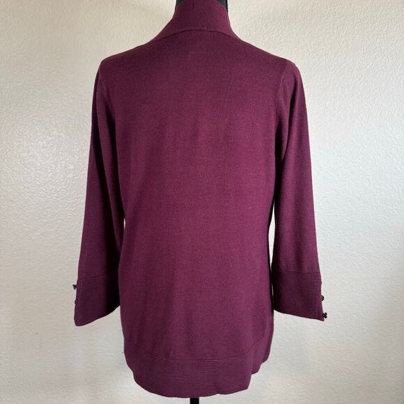 NWT Evolution by Cyrus Open Cardigan 3/4 Sleeve Buttoned Cuffs Burgundy Size S - Picture 2 of 11